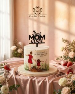Best Mom Ever designer fondant cake with mother and daughter artwork by Baistin Bakers By Cake House