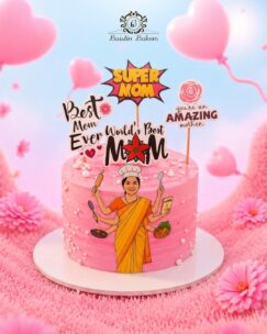 Super Mom customized theme cake with creative Mother’s Day toppers by Baistin Bakers By Cake House