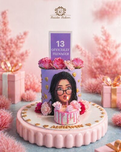 Officially teenager birthday designer cake with floral decorations by Baistin Bakers By Cake House