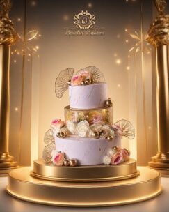 Luxury floral wedding designer cake with golden accents by Baistin Bakers By Cake House