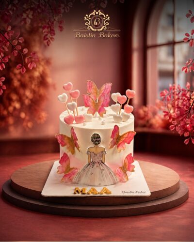 Butterfly princess theme birthday cake with pink butterfly decorations by Baistin Bakers By Cake House