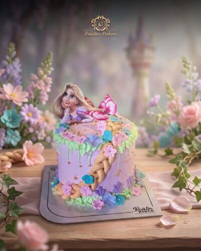 Princess fantasy theme birthday cake with butterflies and floral decorations by Baistin Bakers By Cake House