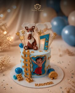 Chhota Bheem theme first birthday cake with cartoon decorations by Baistin Bakers By Cake House