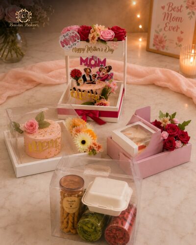 Mother’s Day celebration collection featuring cakes, floral gift boxes, and premium hampers