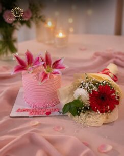 Pink Floral Cake and Bouquet Combo in Jalandhar