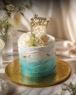 Birthday Cake, Floral Cake, Ocean Theme Cake, Blue Cake, Designer Cake, Elegant Cake, Buttercream Cake, Luxury Cake, Celebration Cake, Customized Cake, Floral Birthday Cake, Premium Cake, Artistic Cake, Modern Cake, Special Occasion Cake