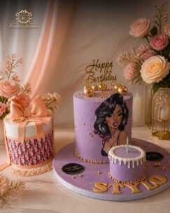 Luxury fashion-themed birthday cake with gift box design
