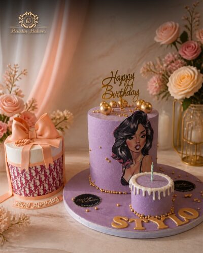 Luxury fashion-themed birthday cake with gift box design