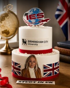 Customized study abroad celebration cake for visa and university success by Baistin Bakers Jalandhar