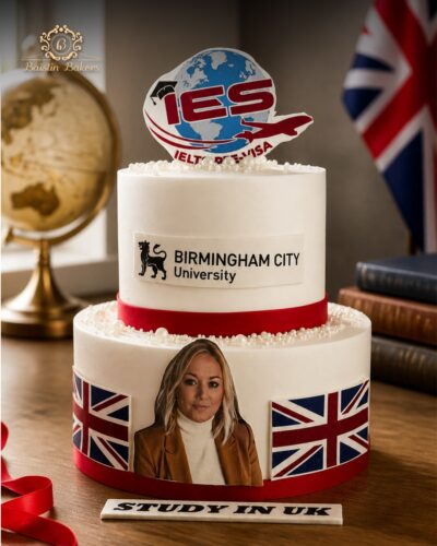 Customized study abroad celebration cake for visa and university success by Baistin Bakers Jalandhar