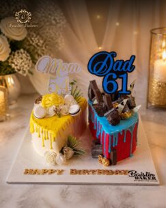 Customized Mom and Dad birthday celebration cake by Baistin Bakers Jalandhar