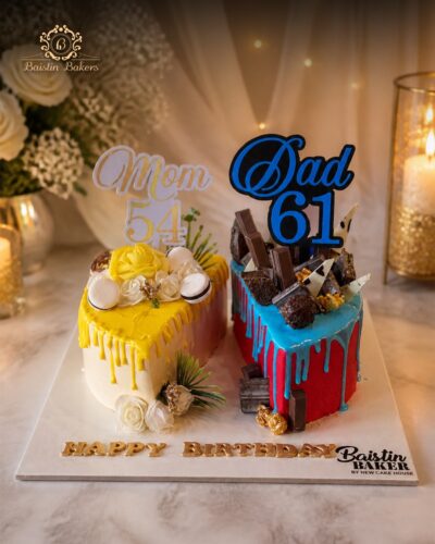 Customized Mom and Dad birthday celebration cake by Baistin Bakers Jalandhar