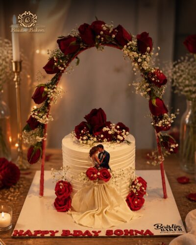 Romantic red rose couple celebration cake by Baistin Bakers Jalandhar